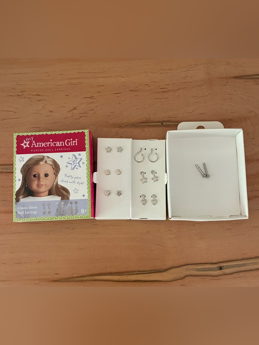 American Girl Doll Pierced Doll Earrings Set-Classic Silver Doll Earrings in box